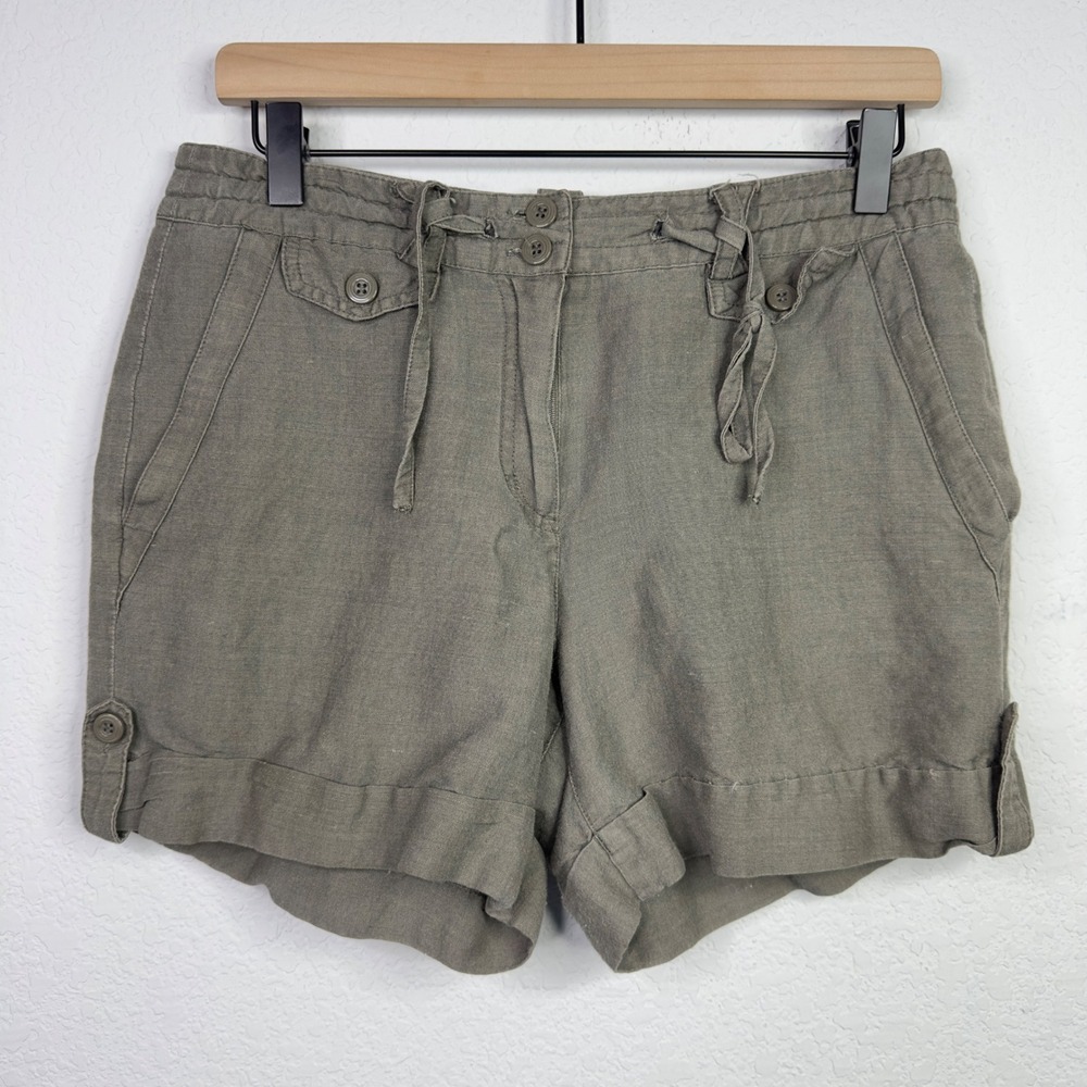 Sandro Shorts Womens Women 8 Green Linen Blend Utility Coastal Vacation Parisian
